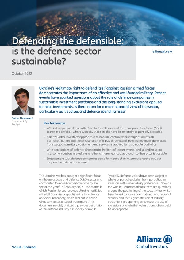 Defending the defensible:  is the defence sector sustainable? - Page 1