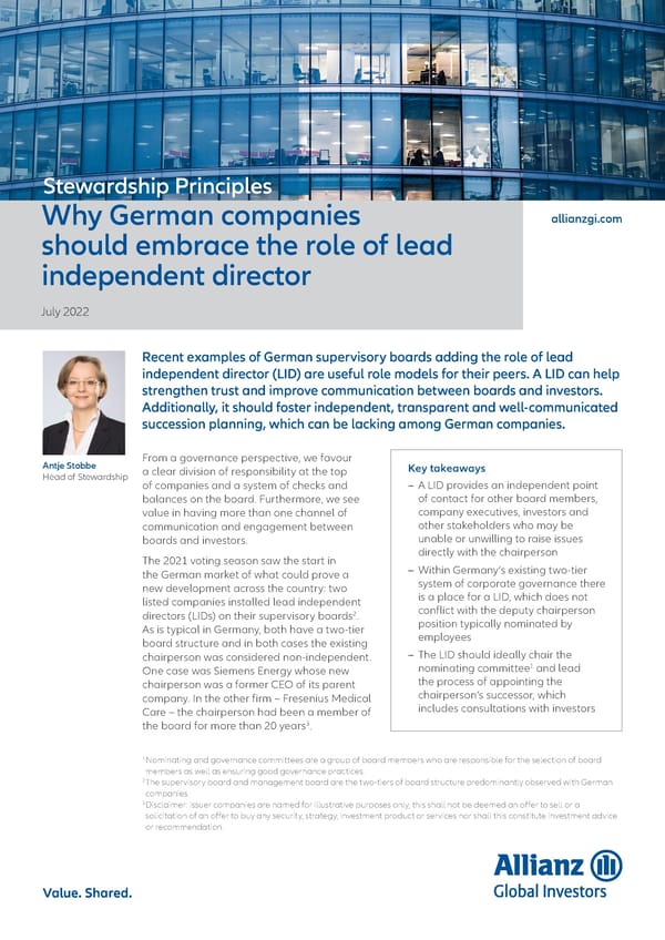 Why German companies should embrace the role of lead independent director - Page 1